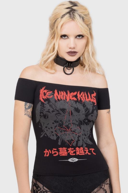 0000001307108 - Your Worst Nightmare Bardot Top T-Shirt schwarz rot in XS 0000001307108 - Your Worst Nightmare Bardot Top T-Shirt schwarz rot in XS