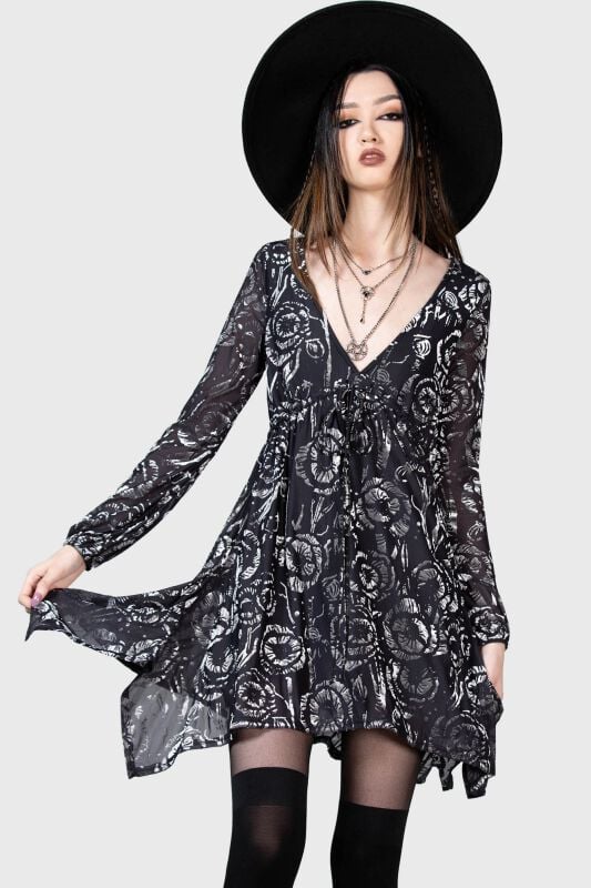 0000009490000 - Doom Flower Dress Kurzes Kleid grau schwarz in XXL