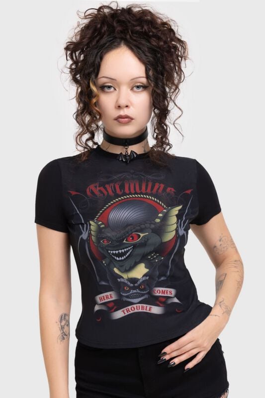 0000011299301 - Gremlins - Here Comes Trouble Fitted T Shirt T-Shirt schwarz in 3XL