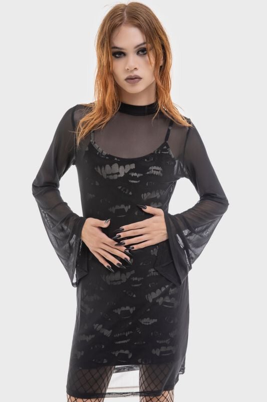 0000012306305 - The Lost Boys - Sheer Vamp Dress Kurzes Kleid schwarz weiß in 3XL 0000012306305 - The Lost Boys - Sheer Vamp Dress Kurzes Kleid schwarz weiß in 3XL