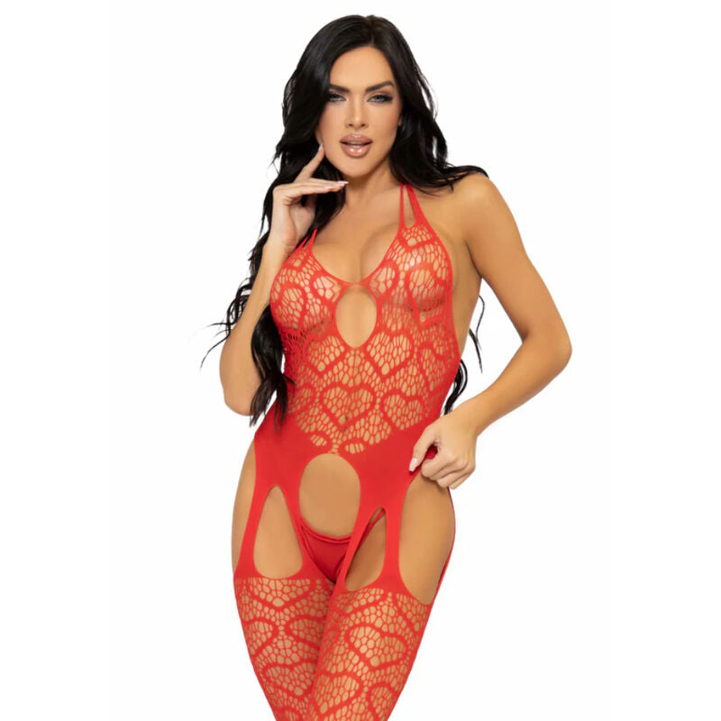 00000D-232883 - LEG AVENUE - BODYSTOCKING DE RED CON TIRANTES TALLA ÚNICA - NEGRO