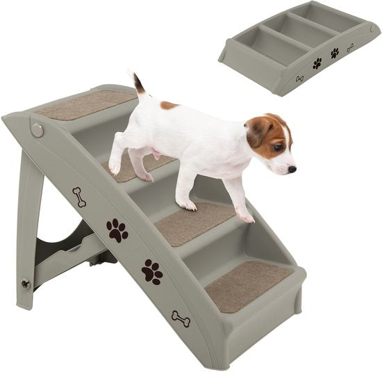 0015706539686 - Haustiertreppe mit 4 Stufen mit Teppich Hundetreppe Katzentreppe aus Kunststoff faltbar Hunderampe tragbare Haustiertreppe für Hunde und Katzen Haustierrampe zum Klettern und Kratzen