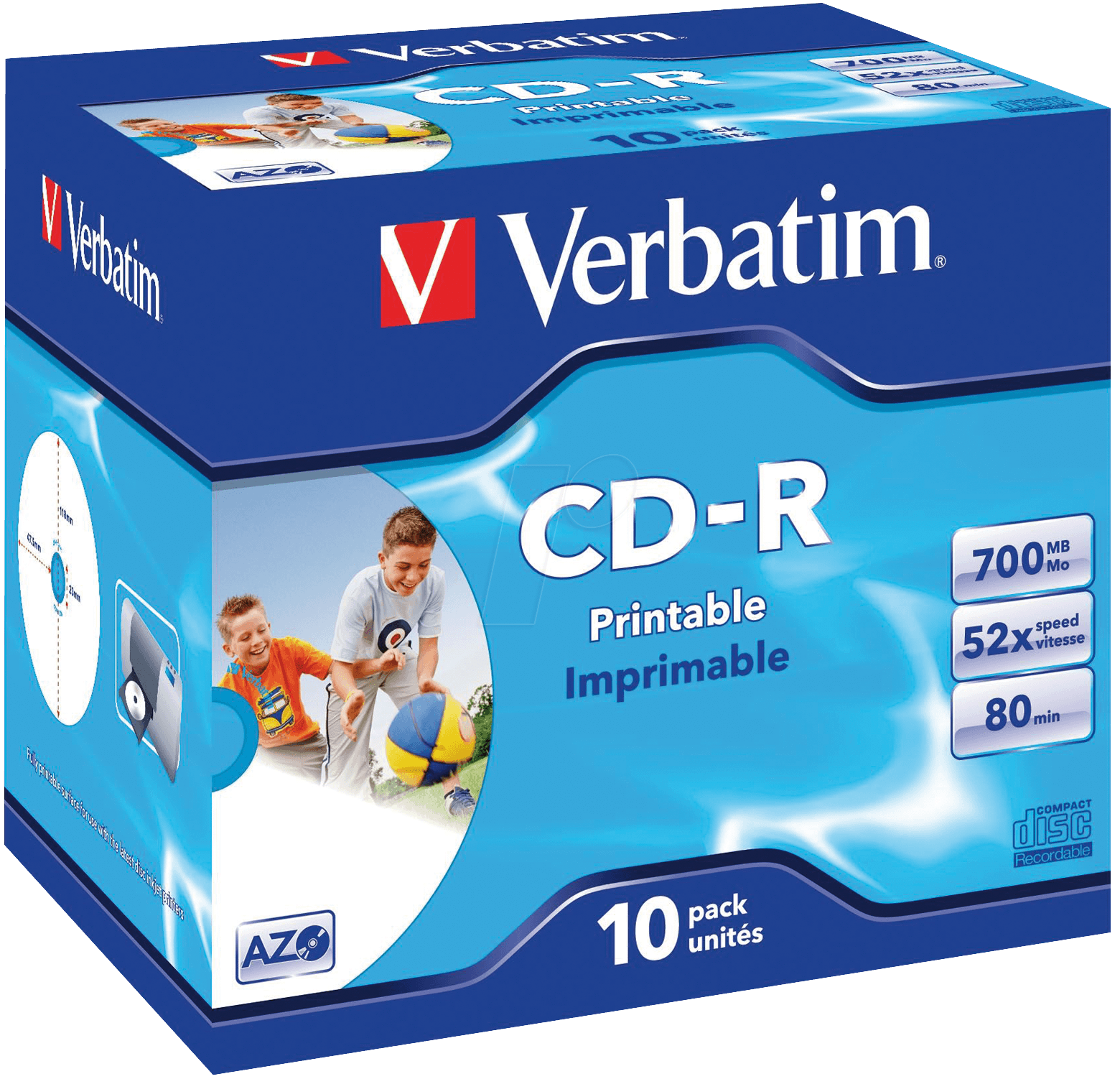 0023942435457 - CD 8010 VER-P - CD-R AZO 700 MB 52x bedruckbar 10er Pack Jewel Case