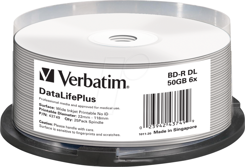 0023942437499 - DataLifePlus - 25 x BD-R DL - 50 GB 6x - breite bedruckbare Oberfläche - Spindel