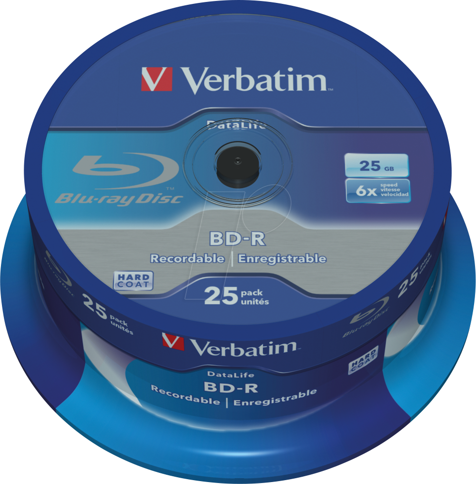 0023942438373 - 43837 1x25 Verbatim BD-R Blu-Ray 25GB 6x Speed Datalife No-ID Cakebox 43837 0023942438373