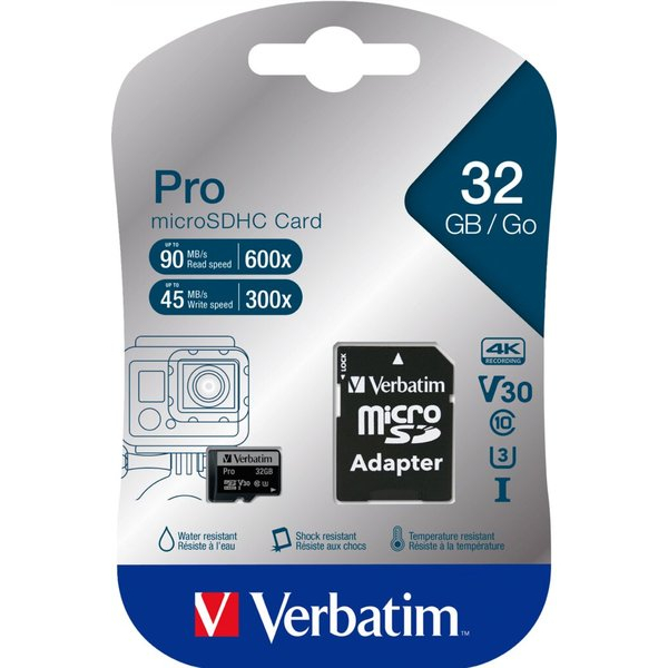 0023942470410 - Speicherkarte PRO 47041 Micro-SDXC mit SD-Adapter Class 10 bis 90 MB s 32 GB 0023942470410 Verbatim