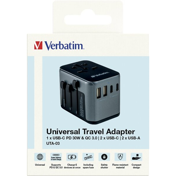 0023942495451 - Universal Travel Ladeadapter schwarz grau 30 W 0023942495451 Verbatim