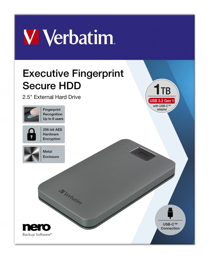 0023942536529 - Executive Fingerprint Secure - Festplatte - verschlüsselt - 1 TB - extern (tragbar) - USB 32 Gen 1 (USB-C Steckverbinder)