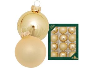 0024762212822 - Weihnachtsbaumkugel KREBS GLAS LAUSCHA Glaskugelsortiment Goldfarben Glanz Satin Ø ca 5 cm Weihnachtsbaumkugeln goldfarben Weihnachtskugeln Weihnachtsdeko Christbaumschmuck Christbaumkugeln aus Glas