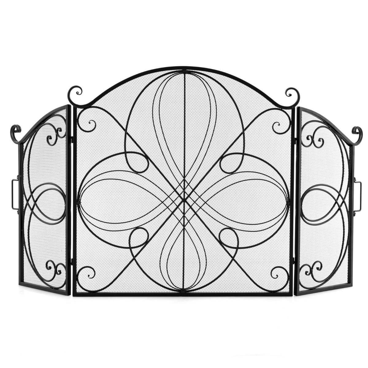 0033616041525 - Faltbarer Kaminschirm - 3-Paneel - Blumenmuster - 151 x 83 cm - Metall