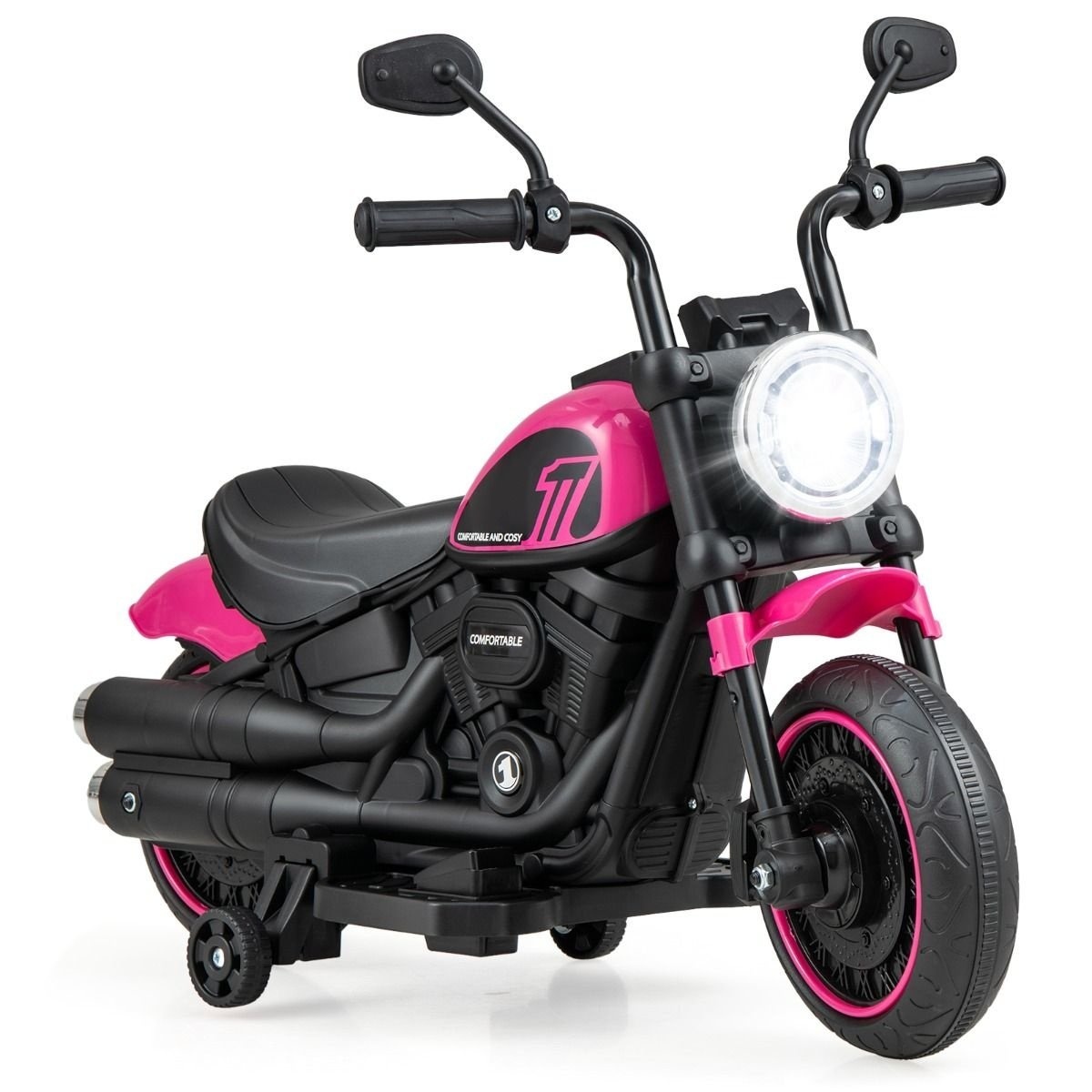 0033616042805 - Elektro-Motorrad für Kinder - Langsamstart - Batterien - LED-Scheinwerfer - Pink