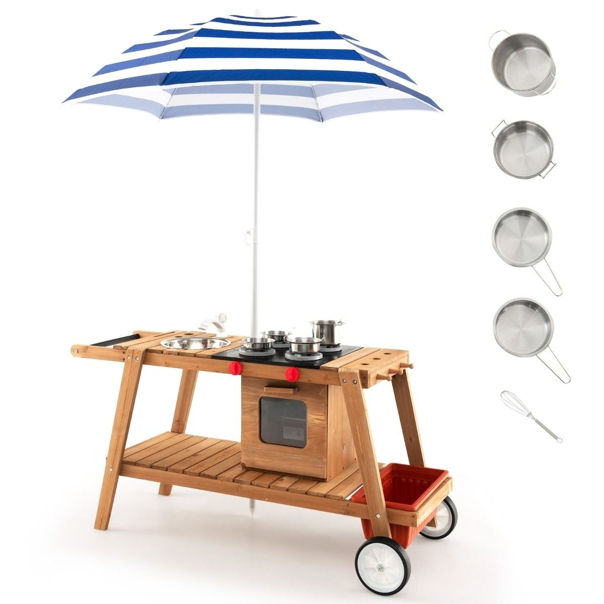 0033616043048 - Outdoor Spielküche für Kinder - Mobil - Inkl Zubehör - 114 x 48 x 59 cm