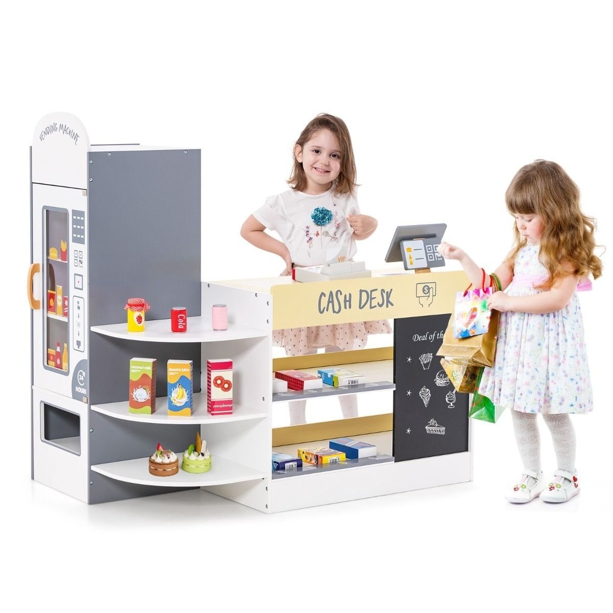 0033616043659 - Childrens Shop - mit Registrierkasse Kreidetafel und Verkaufsautomat - 89 cm x 57 cm x 88 cm - Weiß