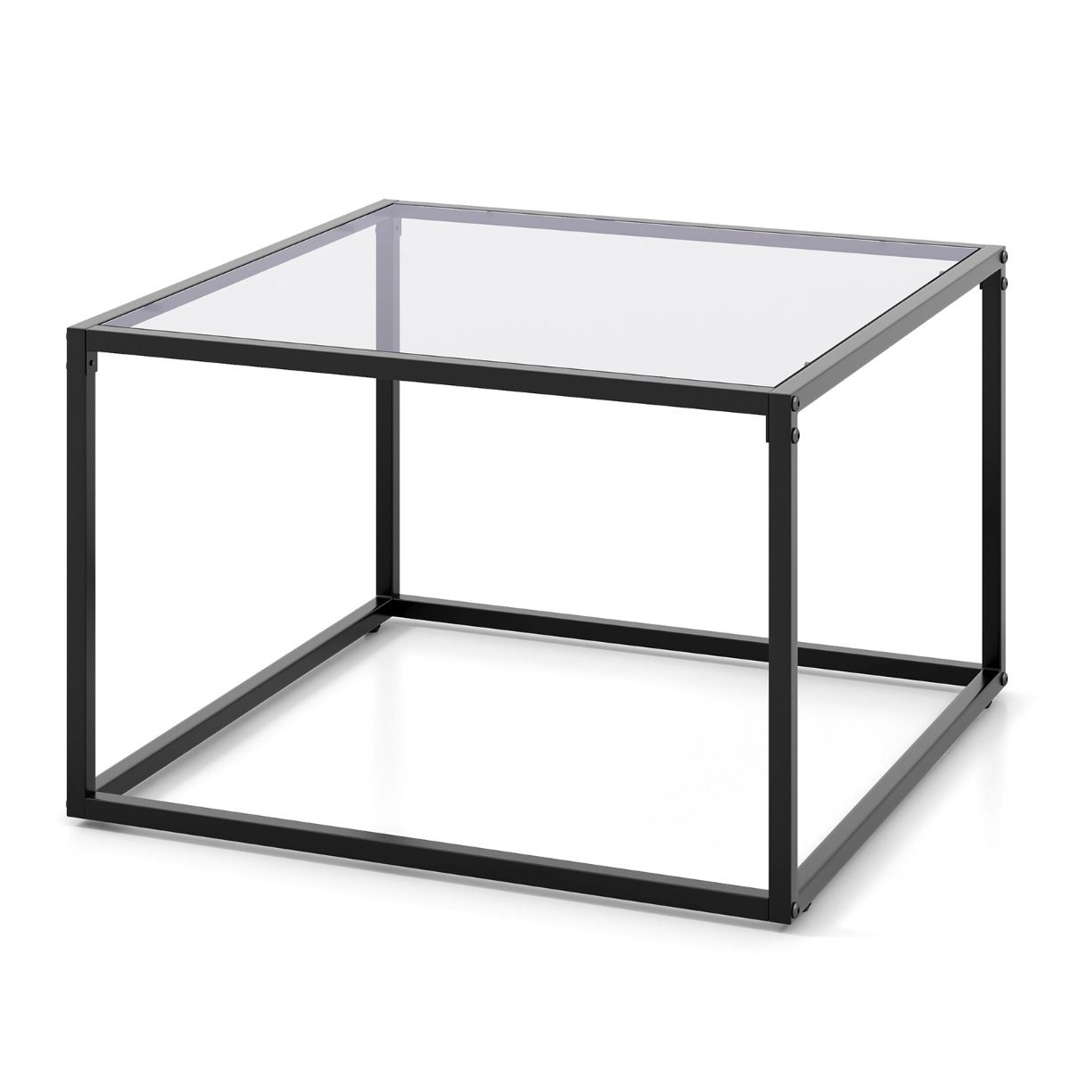 0033616043789 - Quadratischer Couchtisch - Gehärtetes Glas - Metallrahmen - 70 x 70 x 45 cm - Grau Schwarz