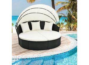 0033616063640 - Sonneninsel outdoor mit einziehbarem Dach Loungebett für 2 Rattan