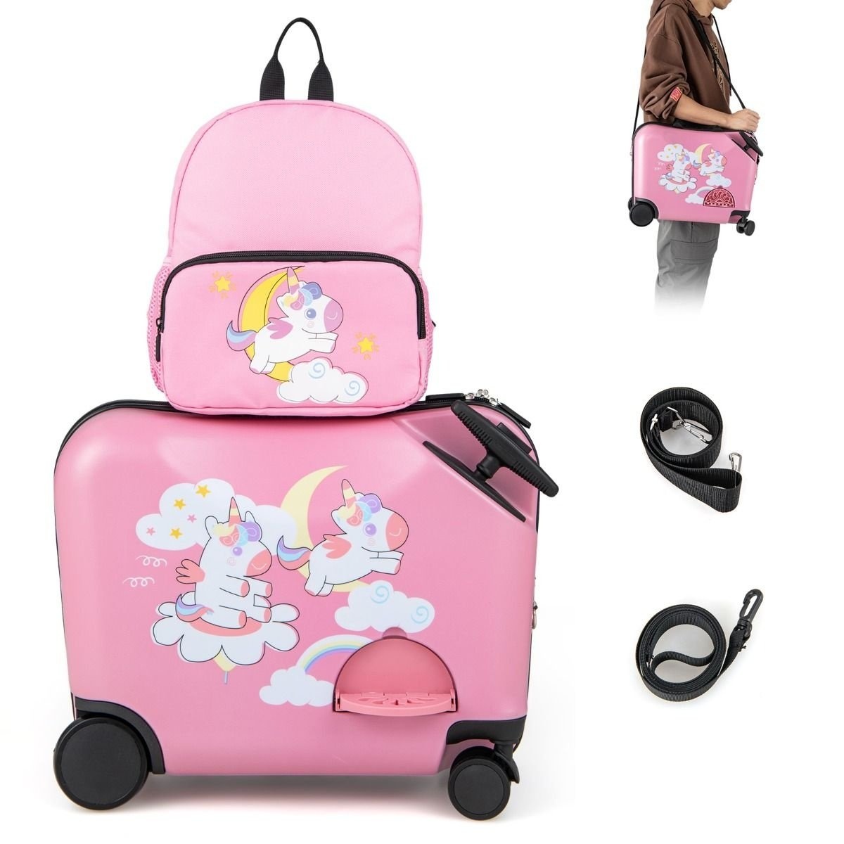 0033616064029 - Kinderkoffer mit Rucksack 12 & 18 - Einhorn   Pink - ABS Kunststoff