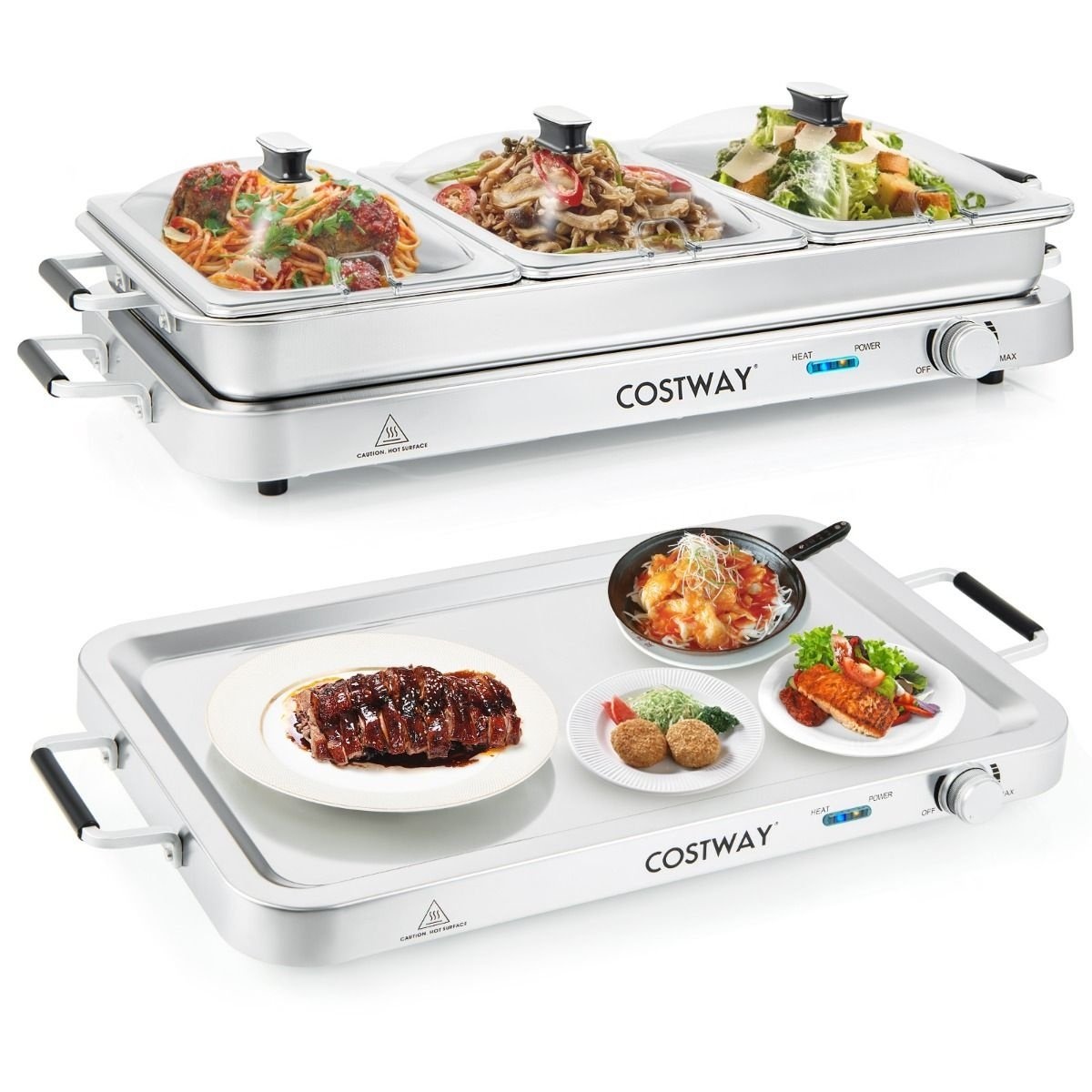 0033616064838 - Buffet-Heizung elektrisch - bis zu 150°C - 450W - 9L - 36 x 66 x 17 cm - Silber