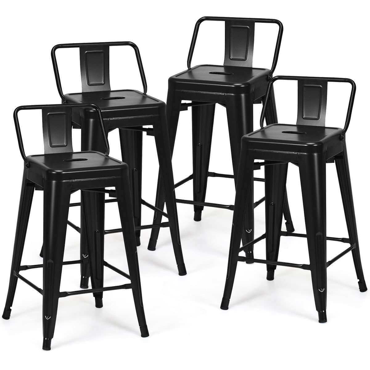 0033616075728 - 4er-Set Barhocker - Metall - Schwarz - Anti-Rutsch-Füße - 43 x 43 x 79 cm