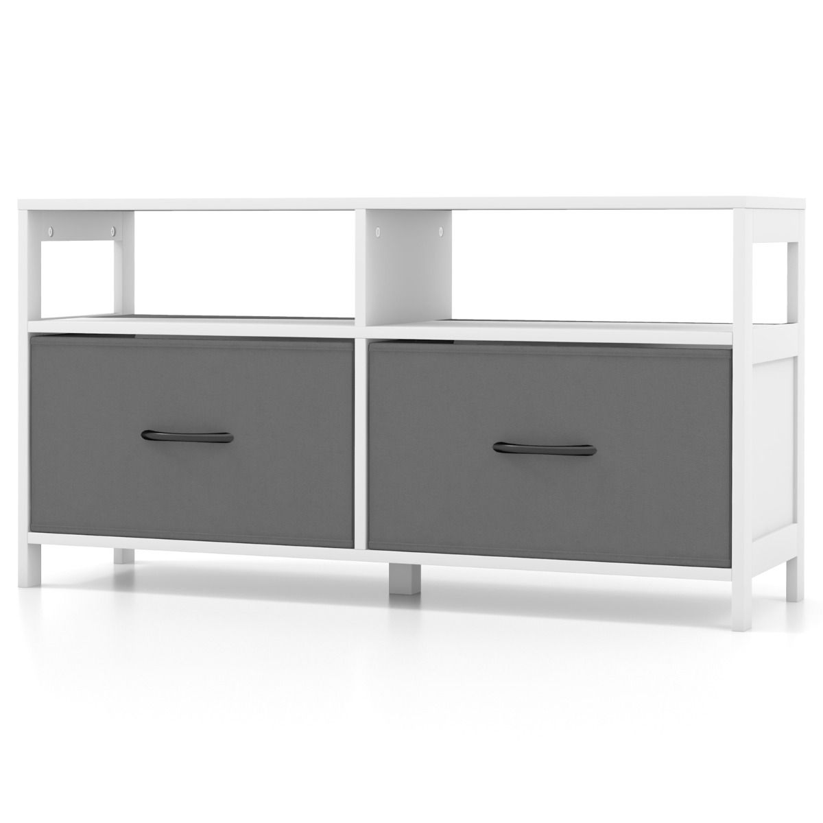 0033616075742 - Storage Cabinet - 2 Stoffschubladen und 2 offene Fächer - 100 x 30 x 53 cm - MDF - Weiß