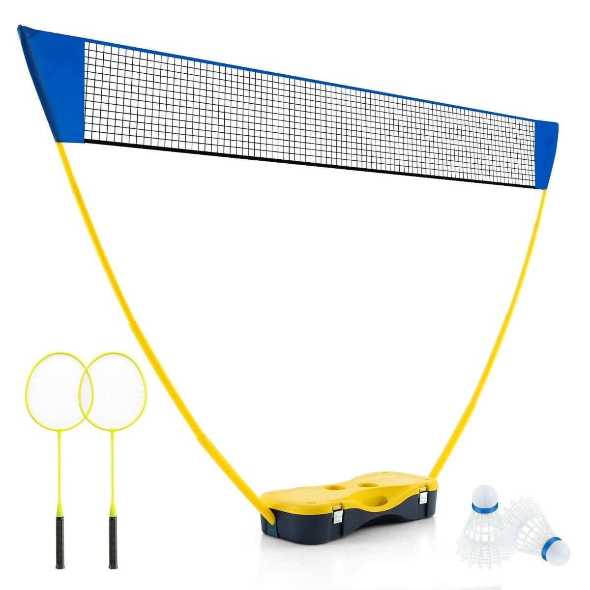 0033616076497 - Tragbares Badmintonnetz - mit 2 Schlägern - 16 m - gelb blau