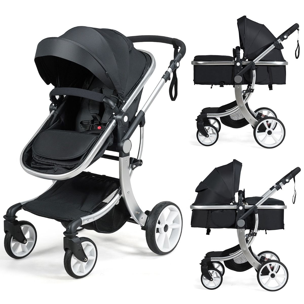 0033616076961 - Kinderwagen 2-in-1 mit Sonnendach und verstellbar - mit Tragetasche - Schwarz