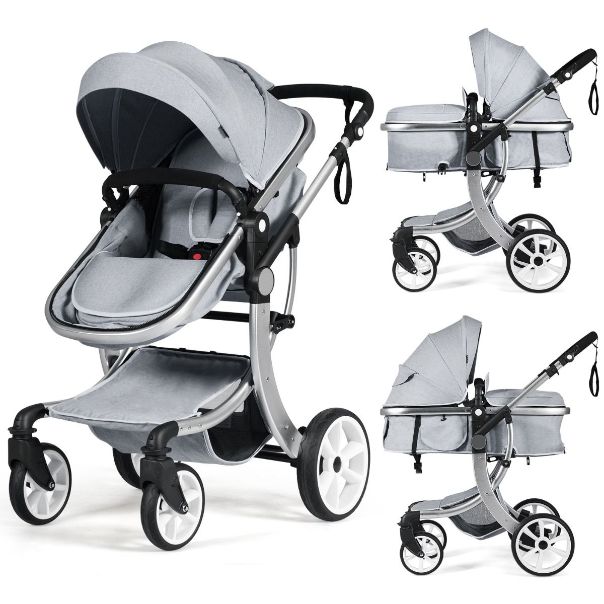 0033616076978 - Kinderwagen mit Sonnendach - 0-3 Jahre - Verstellbar - Max 25 kg - Grau