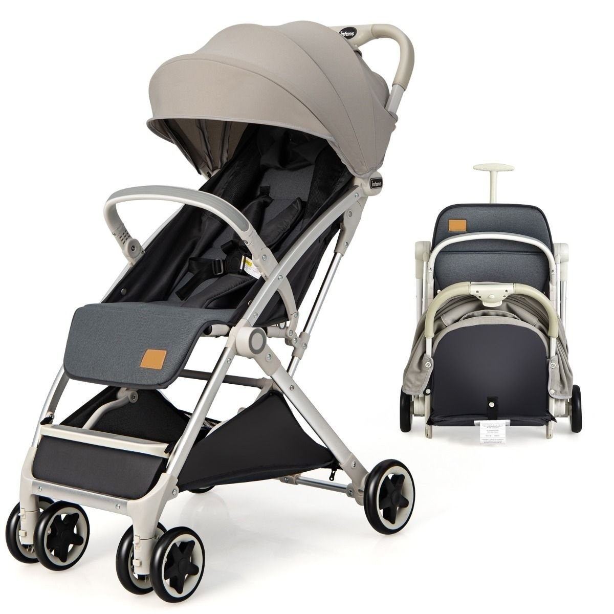 0033616076992 - faltbarer Kinderwagen mit Verdeck - verstellbare Rückenlehne - 5-Punkt-Gurt - 86 x 52 x 97 cm - Grau