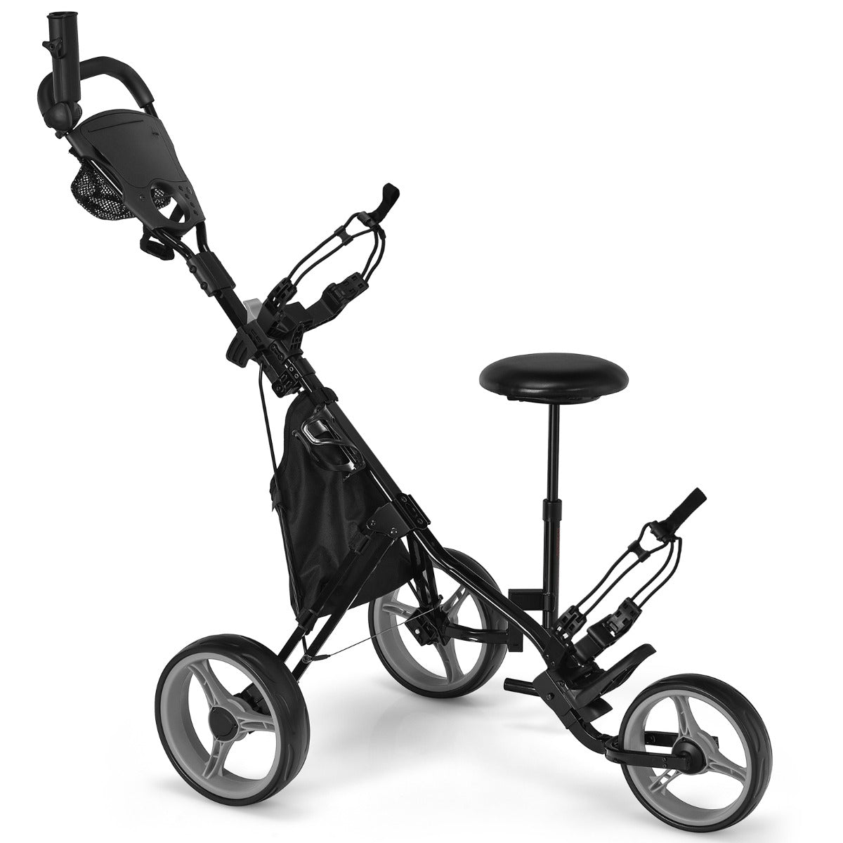 0033616077197 - Golf Trolley mit Schirmhalterung und Stuhl - 130 x 75 x 120 cm - Grau Schwarz