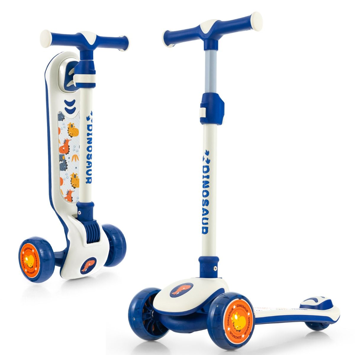 0033616077388 - Kids Scooter mit LED-Rädern - Zusammenklappbar - Hinterradbremse - Höhenverstellbar - 60 x 28 x 63-83 cm - Weiß