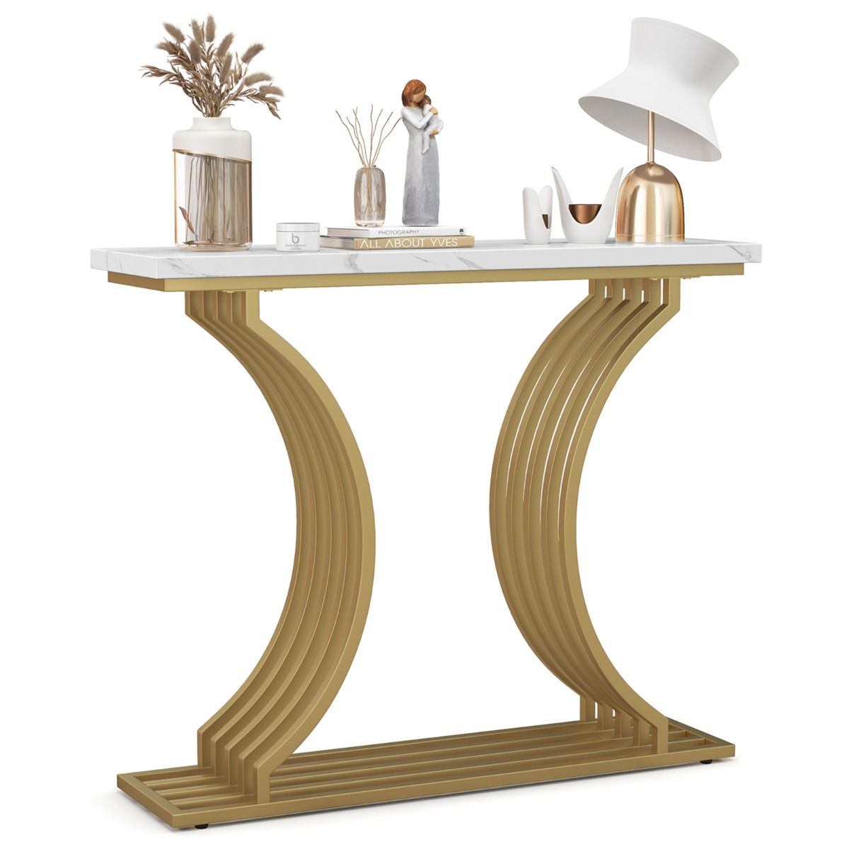 0033616077524 - Konsolentisch - Marmoroptik - Max 50 kg - 100 x 30 x 81 cm - Weiß   Gold