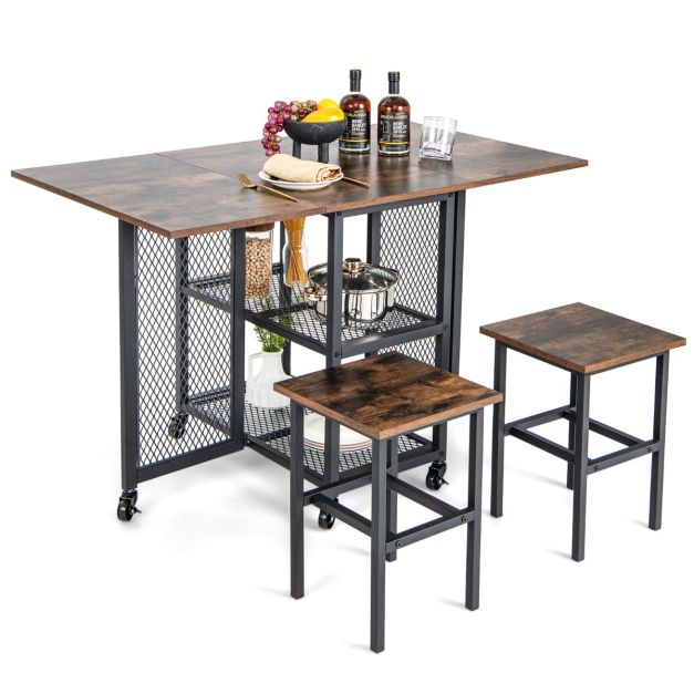 0033616077531 - Esstisch-Set - Ausziehbare Tischplatte - MDF & Metall - 120 x 70 x 75 cm - Braun