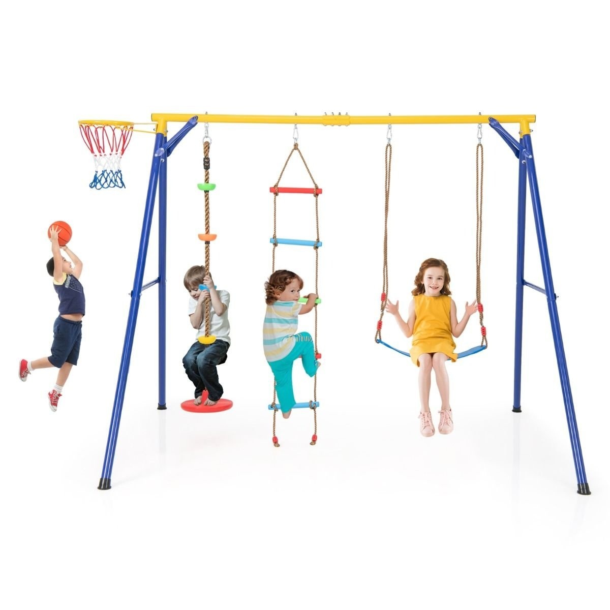 0033616078163 - 4-in-1 Outdoor-Schaukel für Kinder - 246 x 190 x 188 cm - Gelb+Blau