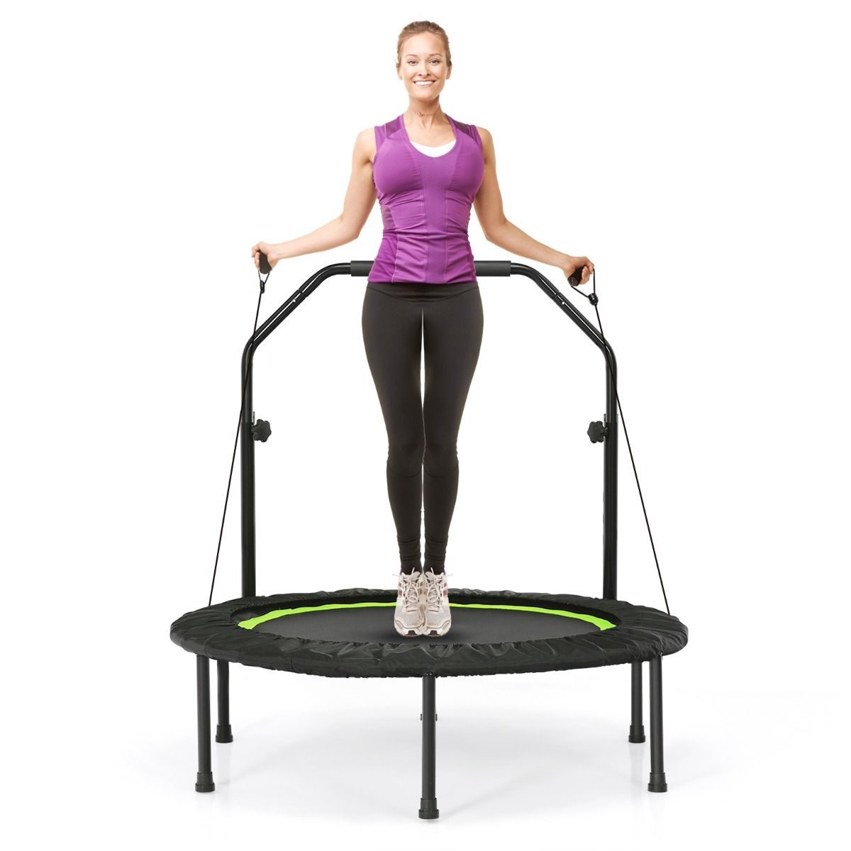 0033616103599 - Faltbares Trampolin - Mit Widerstandsbändern - Verstellbarer Handgriff - 101 x 101 x 1075-1305 cm - Schwarz mit Grün