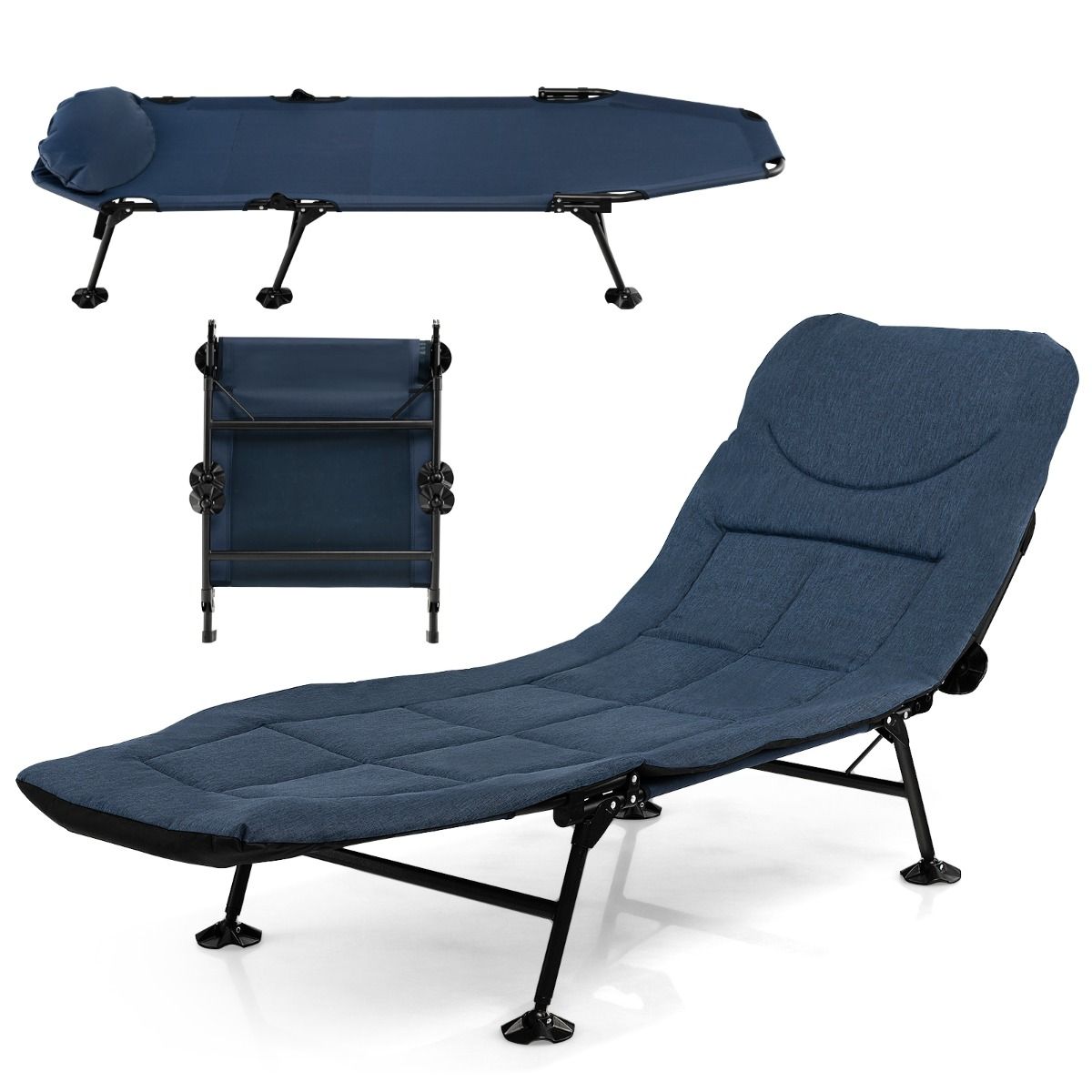 0033616104312 - Zusammenklappbares Campingbett - leicht tragbar - verstellbare Rückenlehne - 65Kg - Marineblau