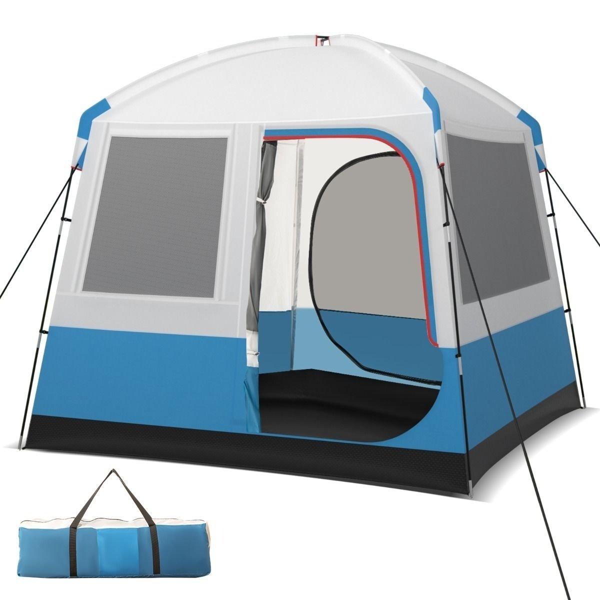 0033616105289 - Campingzelt für 5 Personen - Große Netztür und Bodenplane - Wasserdicht - 248 x 248 x 230 cm - Blau Weiß