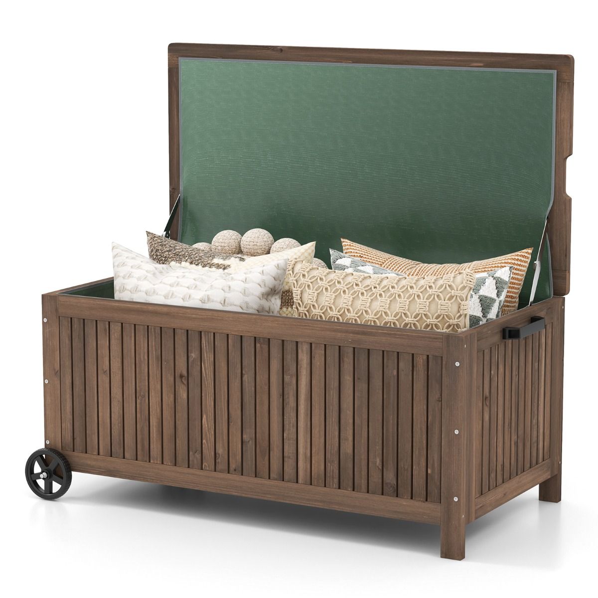 0033616105388 - Gartenbox mit 2 Rädern - 213L - Kiefer - 114 x 585 x 51 cm - Braun