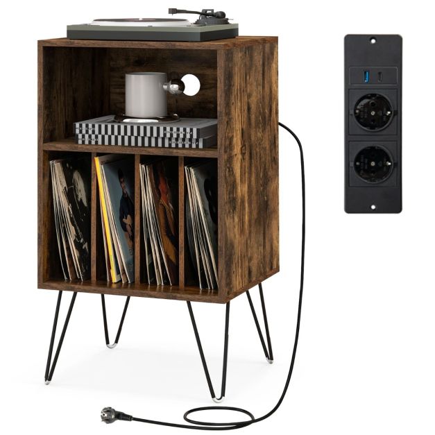 0033616105654 - Record Player Stand Nachttisch mit 3 Ebenen - 48 x 40 x 88 cm