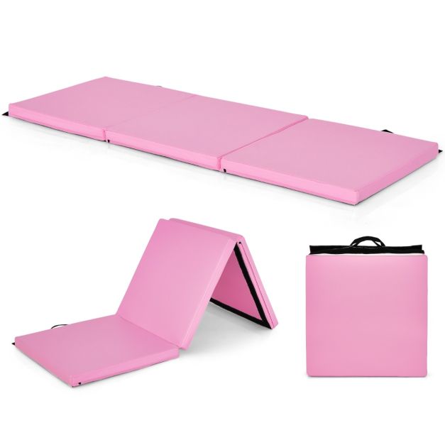 0033616140662 - Gymnastikmatte mit 2 Griffen - Perlbaumwolle - Rosa - 180x60x5 cm
