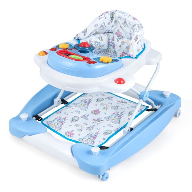 0033616160219 - Zusammenklappbarer Kinderrollator mit Licht Geräusch und verstellbarer Höhe - Hellblau - 715 x 62 x 505 525 545 cm