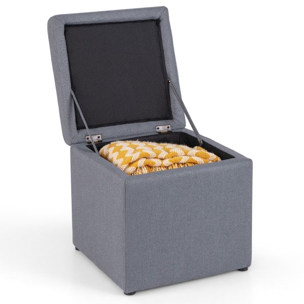 0033616163791 - Hocker - Aufbewahrung - 35L - Leinenpolsterung - 40 x 40 x 40cm - Grau