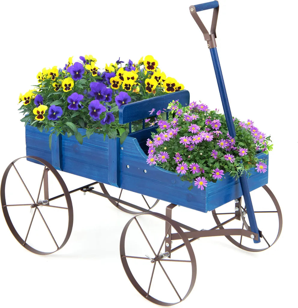 0033616163852 - Blumenständer Holzwagen Blau