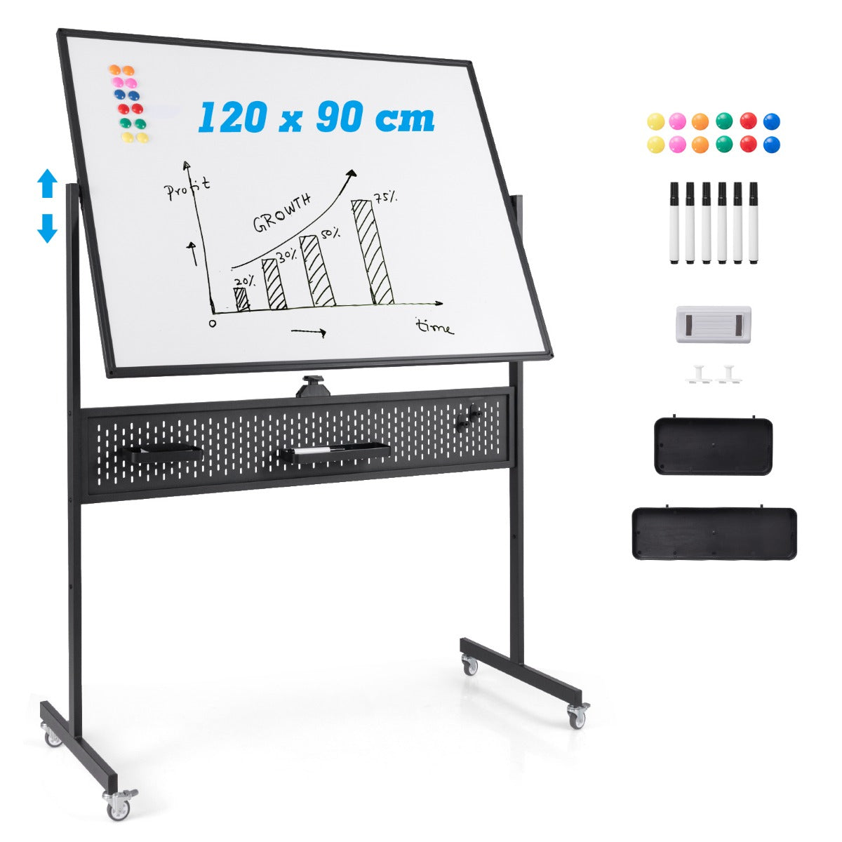 0033616180828 - Whiteboard auf Ständer - Mobil - Drehbar - 126 x 54 x 180 cm - Schwarz