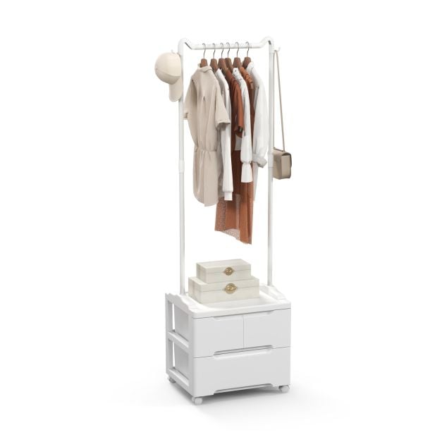 0033616198328 - Costway Kleiderständer - Mit Schubladen & seitlichen Haken - 46 x 38 x 157 cm - Weiß