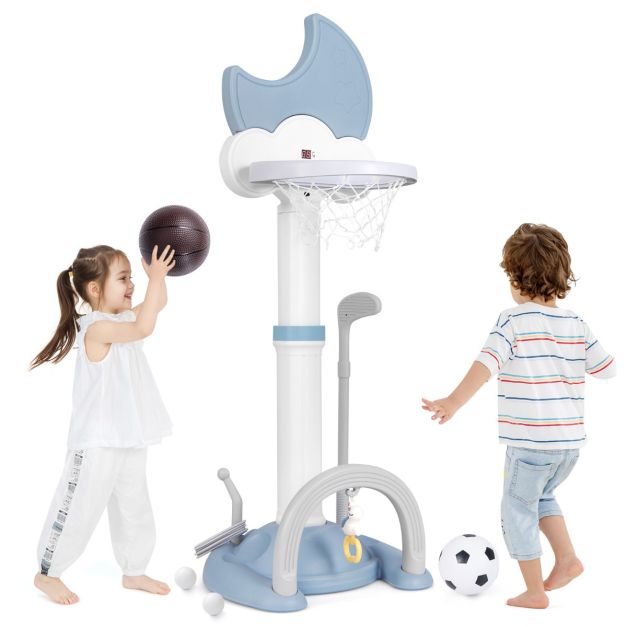 0033616200342 - Costway Playground - 4-in-1 Basketball & Spiele - 56 x 50 x 152 cm - Weiß Blau
