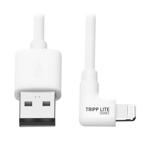 0037332213921 - Tripp Lite Series Rechtwinkliges USB-A zu Lightning Sync Ladekabel MFi-zertifiziert - Weiß Stecker Stecker USB