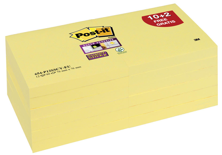 0051141380827 - Post-it Haftnotiz Super Sticky Notes 48x48mm 90 Blatt gelb VE=12 Blöck