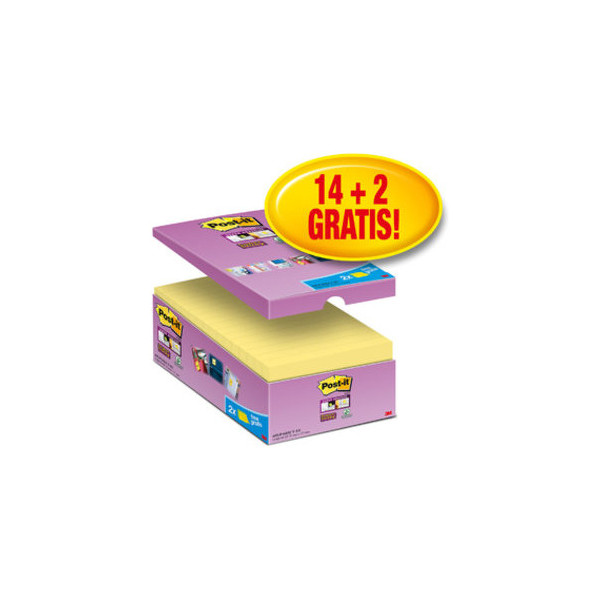 0051141381039 - Post-it Super Sticky Notes Haftnotizen 127 x 76 mm Gelb 90 Blatt Vorteilspack 14 Blöcke + 2 GRATIS