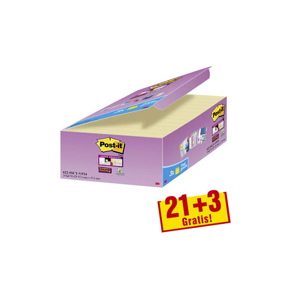 0051141401515 - Post-it Super Sticky Notes Haftnotizen 476 x 476 mm Gelb 90 Blatt Vorteilspack 21 Blöcke + 3 GRATIS