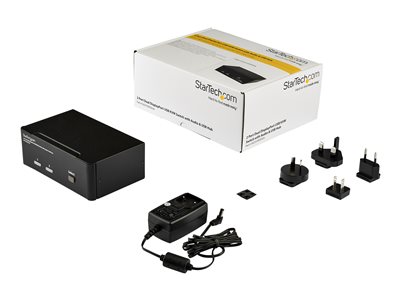 0065030839266 - StarTechcom 2 Port Dual DisplayPort USB KVM Switch mit Audio - DisplayPort Desktop KVM Umschalter mit USB Hub - 4xUSB Buchse 2xDP Buchse - KVM- Audio-Switch - 2 Anschlüsse