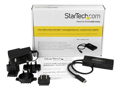 0065030864206 - StarTech 3-Port USB-C Hub with Gigabit (USB C) Dockingstation + USB Hub Schwarz